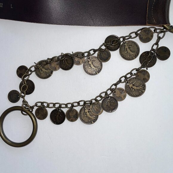 Antoniazzi Brown Leather Belt with Coin Chain Accents Handcrafted in Italy. - Picture 6 of 15